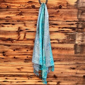 UNBRANDED | Oversized Teal Turquoise Blue Strip Cashmere Scarf